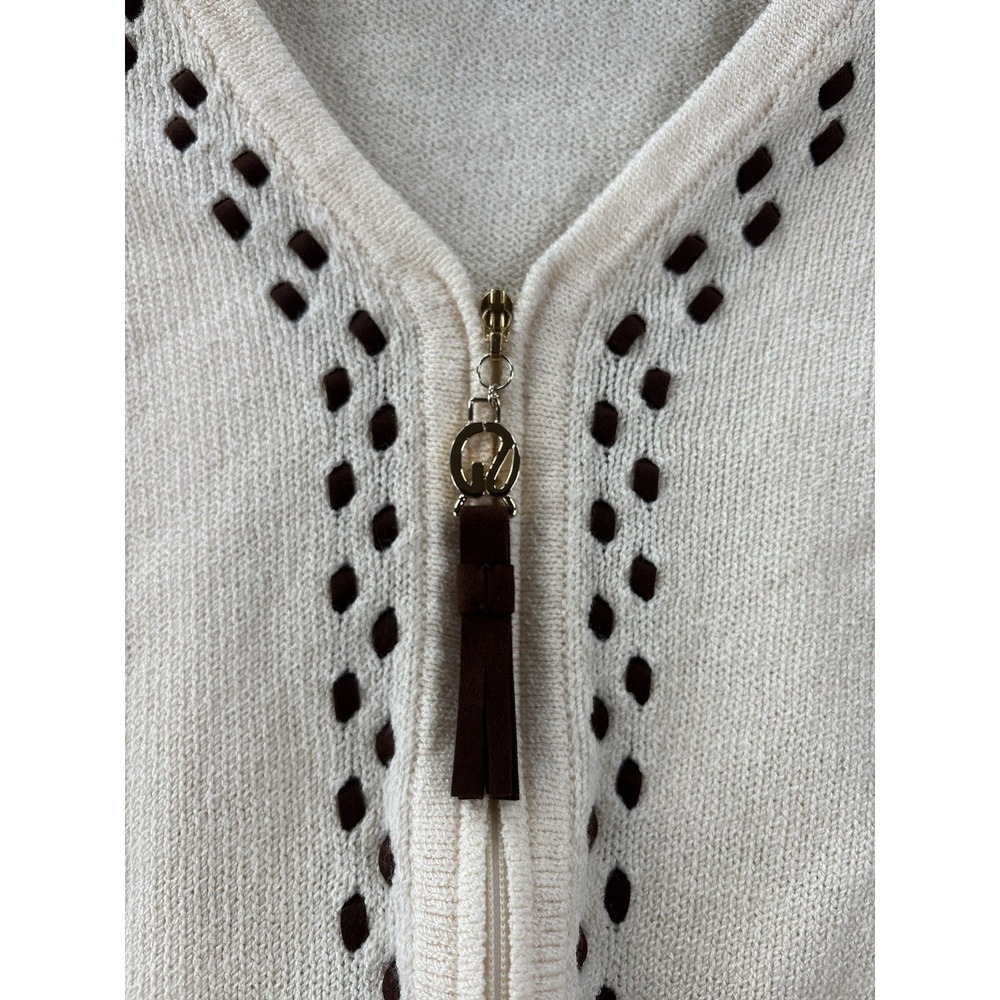 St John Sport Santana Knit Cardigan Sweater Womens Large Contrast Full Zip - Picture 3 of 13